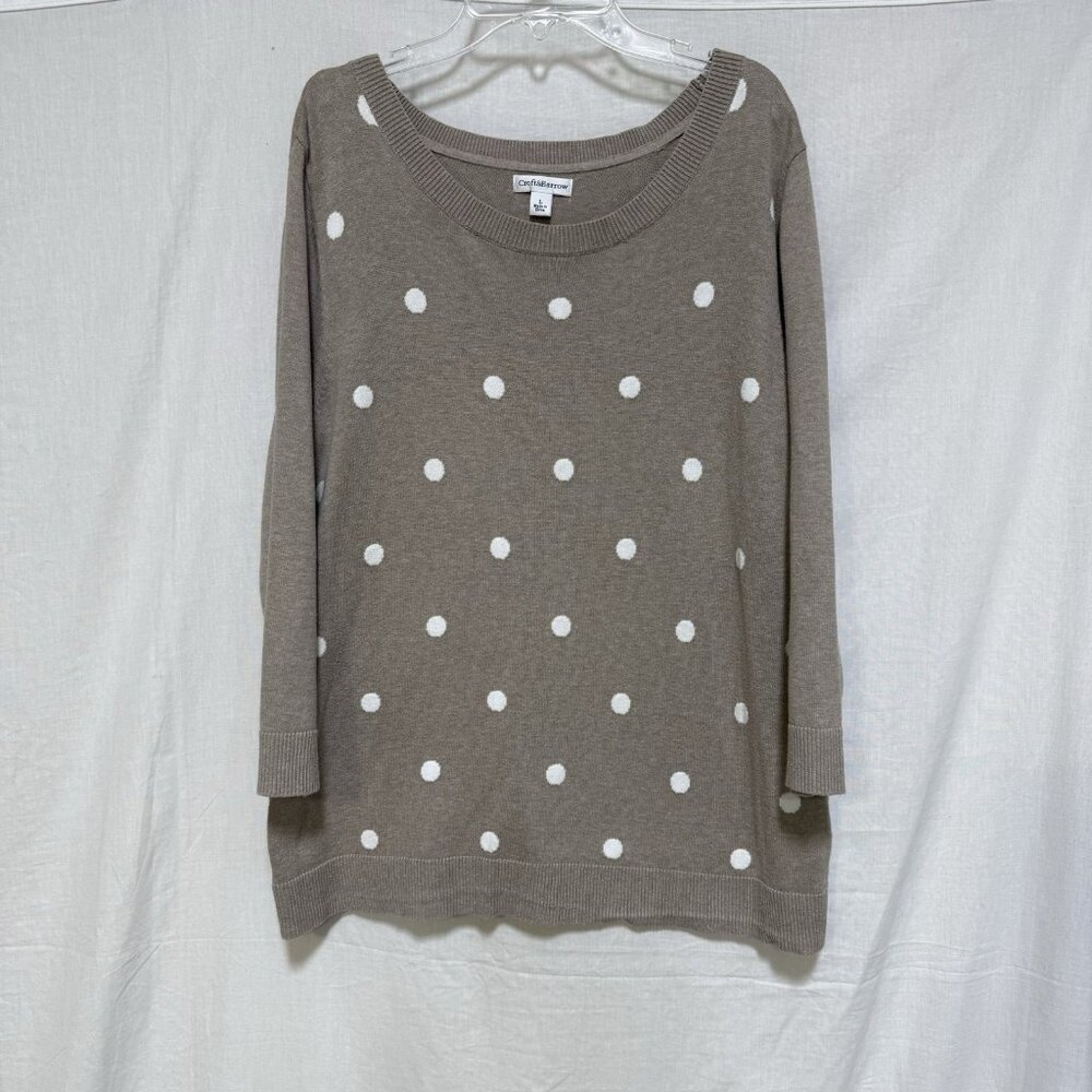 Croft & Barrow Sweater Womens Large Tan White Polka Dot Long Sleeve
